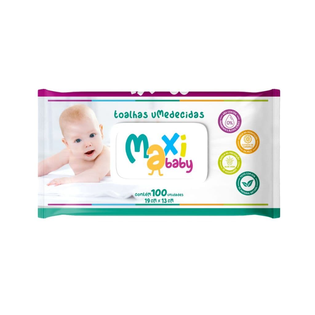 Toalha Lenço Umedecido Hipoalergênico Bebê 100un Maxi Baby