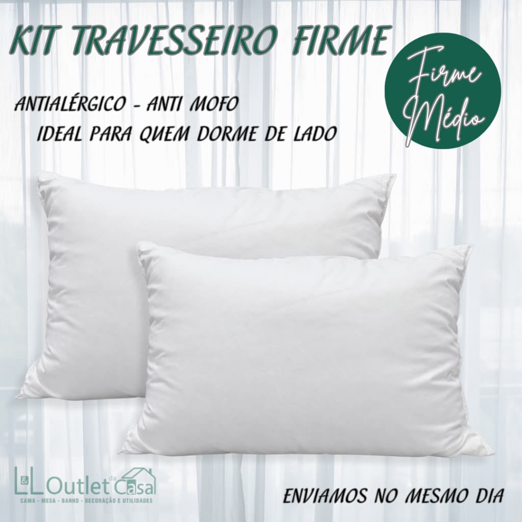 Kit 2 Travesseiros Percal Médio Extra Firme 16cm Altura