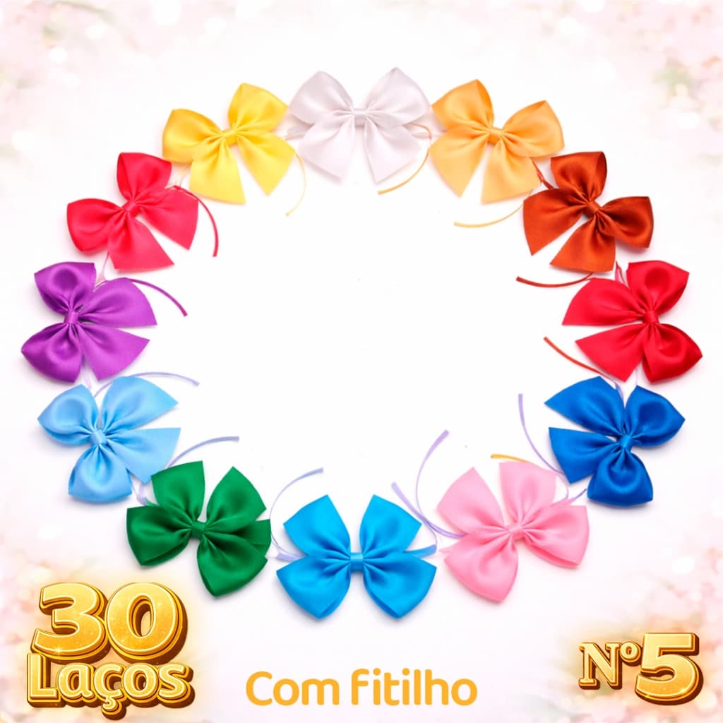 Kit Laços de Cetim com Fitilho Nº5 (5x5cm) – 30 | 60 | 100 Unidades – Pronto para Amarrar