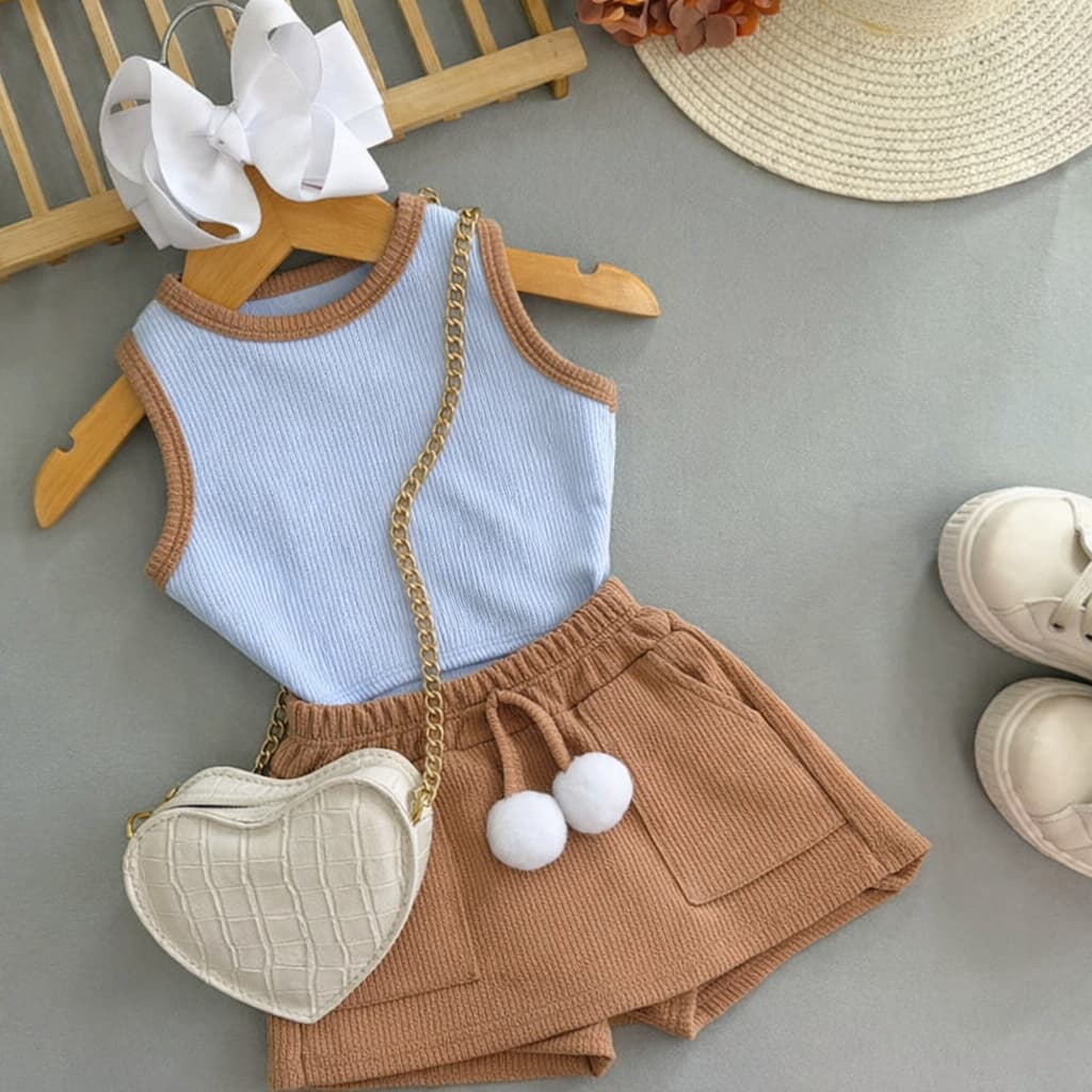 Conjunto Infantil Menina Regata Ribana e Short Saia Ana ruga Confortável e Estiloso