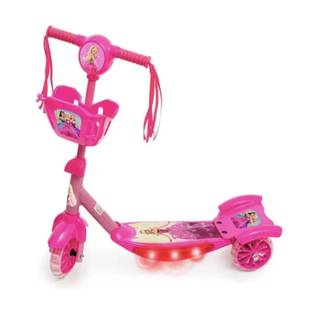 Patinete Infantil Rosa Musical Patinete Menina 3 Rodas Cesta e Luz Promoção