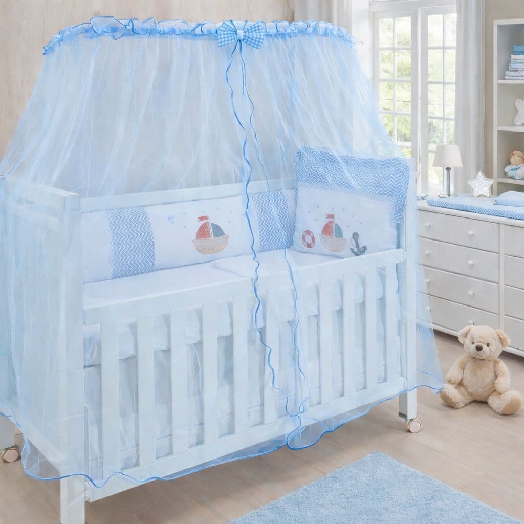 Kit Mosquiteiro para Berço Padrão Americano e Nacional Tule Cortinado Rede com Tela para Bebê