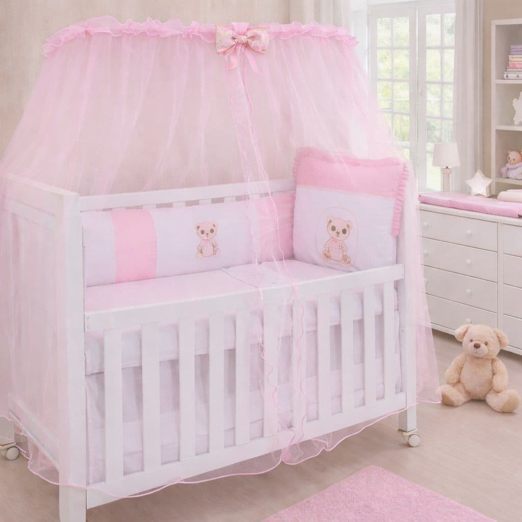 Mosquiteiro para Berço Padrão Americano e Nacional Tule Cortinado Rede com Tela para Bebê