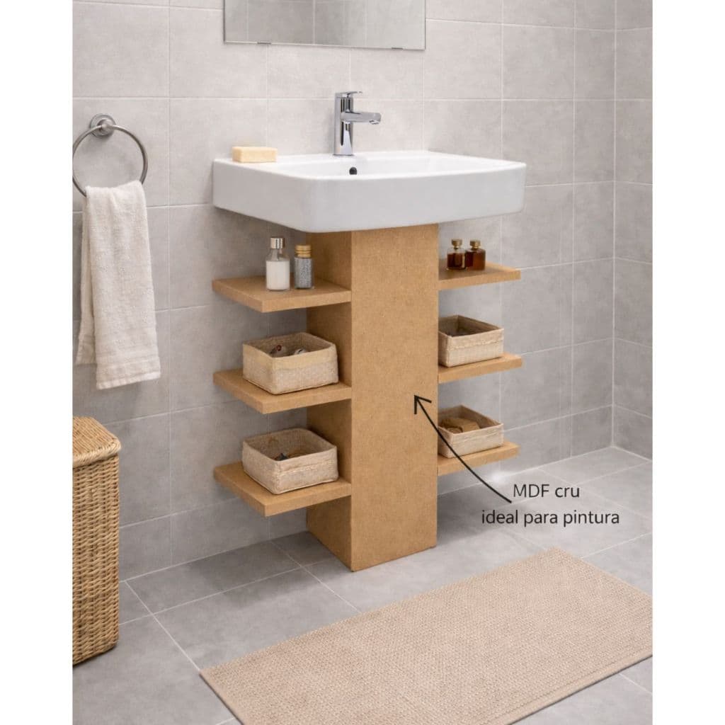 🔥🔥🔥 QUEIMA Gabinete Com 6 Prateleiras Para Pia De Coluna Banheiro Natural Sem Furos