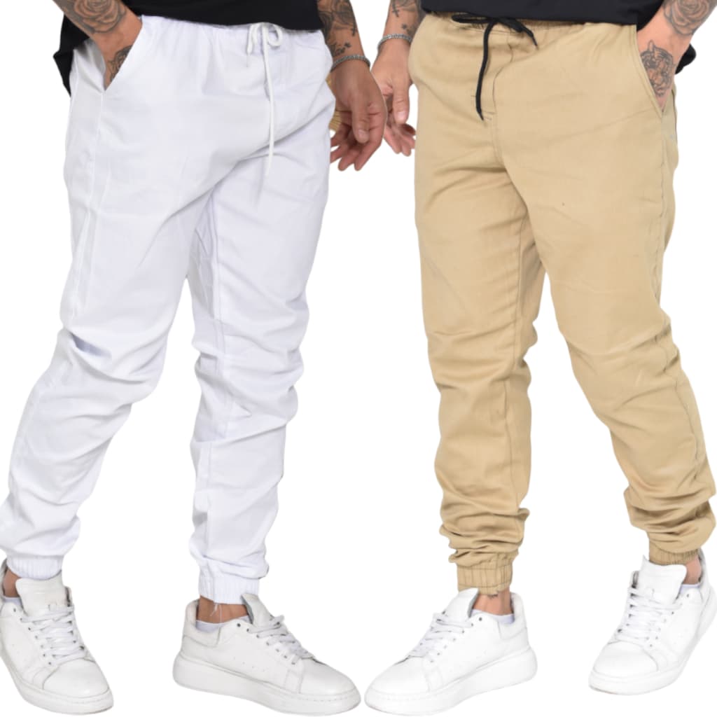 2 Calça Masculina Jogger Branca e Bege Moda Masculina Slim Oferta Incrível