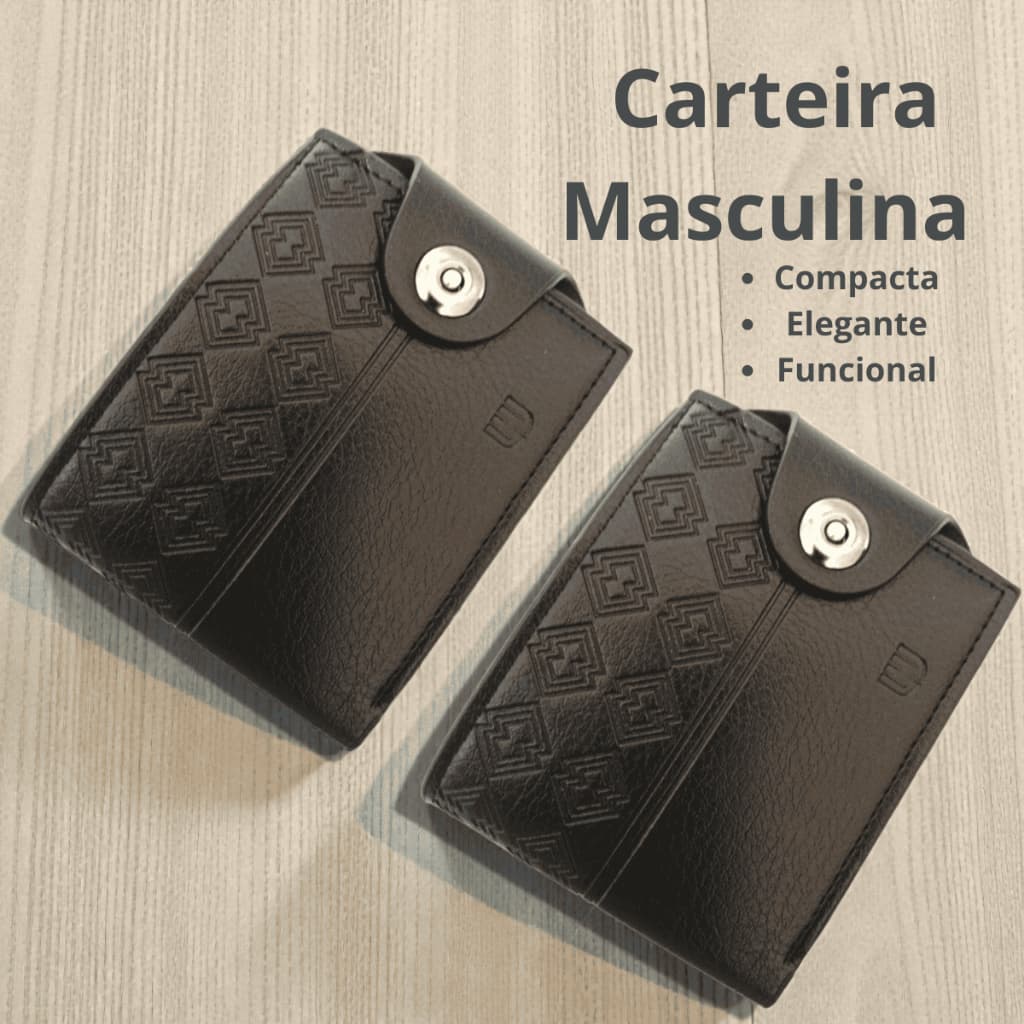 Carteira Masculina Slim Couro Sintetico Compacta Resistente  com Porta Cartões  Notas e Moedas