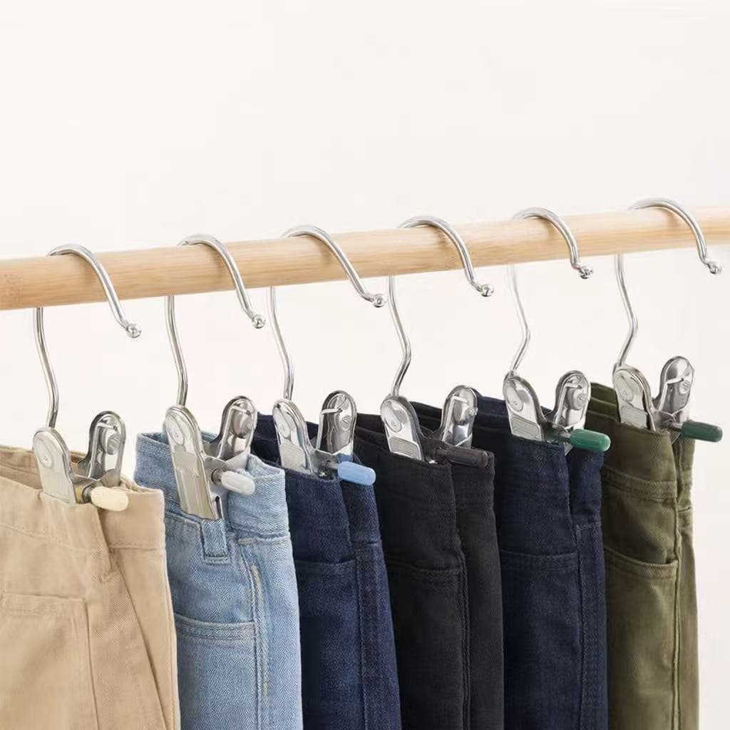 Cabide Metal Com Prendedor Clip Para Pendurar Calça Armário Presilha Roupas Gancho Giratório
