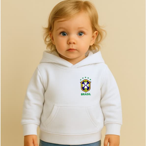 Moletom Canguru Infantil Estampa Brasil Escudo 1002 Copa do Mundo Futebol Verde e Amarelo Torcida