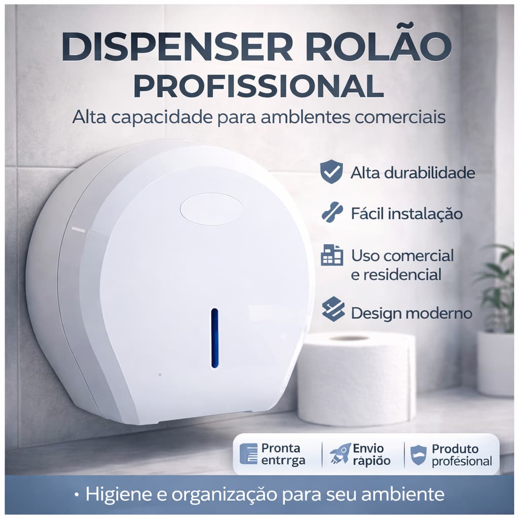 Suporte P/ Papel Higiênico Rolão Nobre – Dispenser Profissional Parede Banheiro