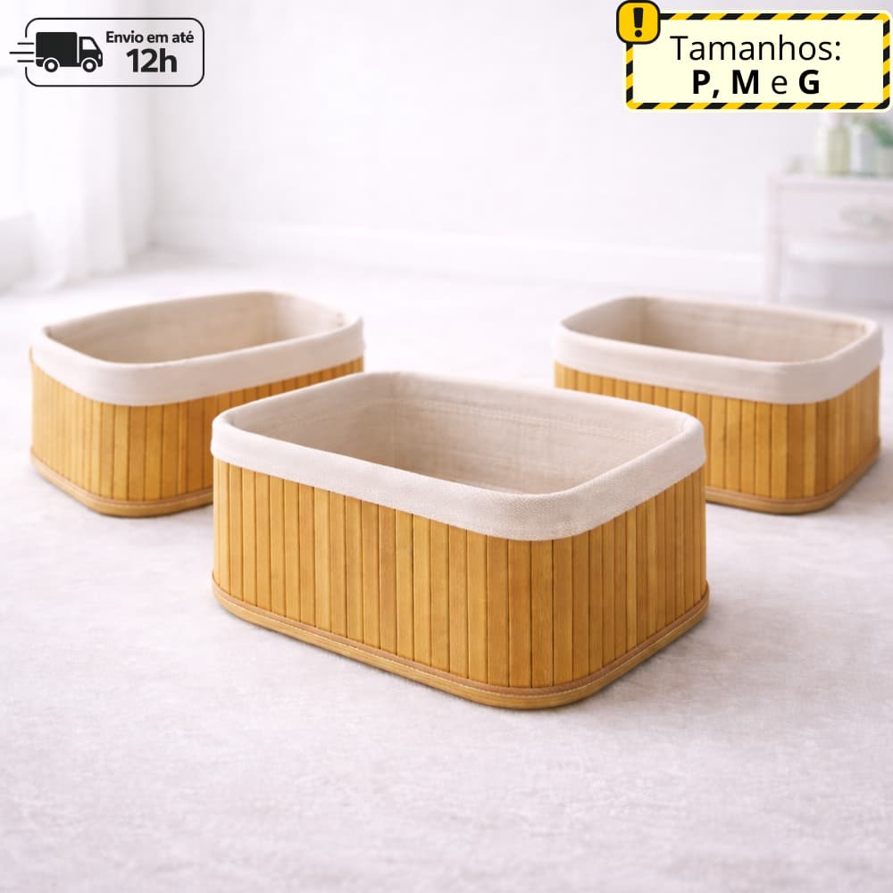 Cesto Organizador de Bambu Multiuso Porta Objetos e Roupas Multiuso