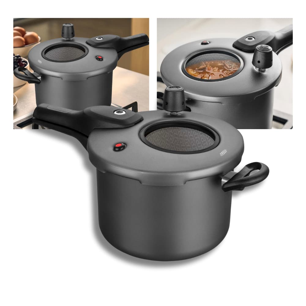 Panela de Pressão com Fechamento Externo 4,5L Com Visor de Vidro Antiaderente Preto Grafite MTA