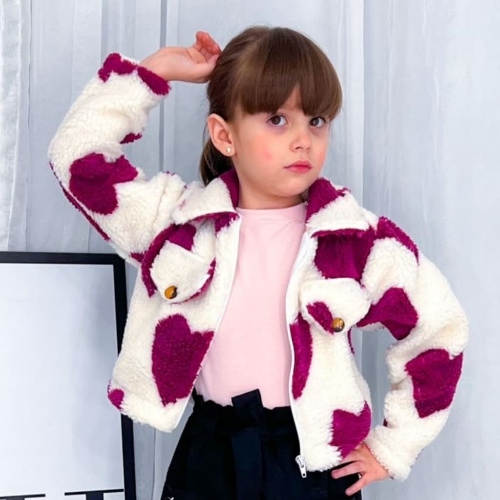 Jaqueta Infantil Menina Pelúcia Corta Vento Coração Inverno Fofinho Conforto e Elegância