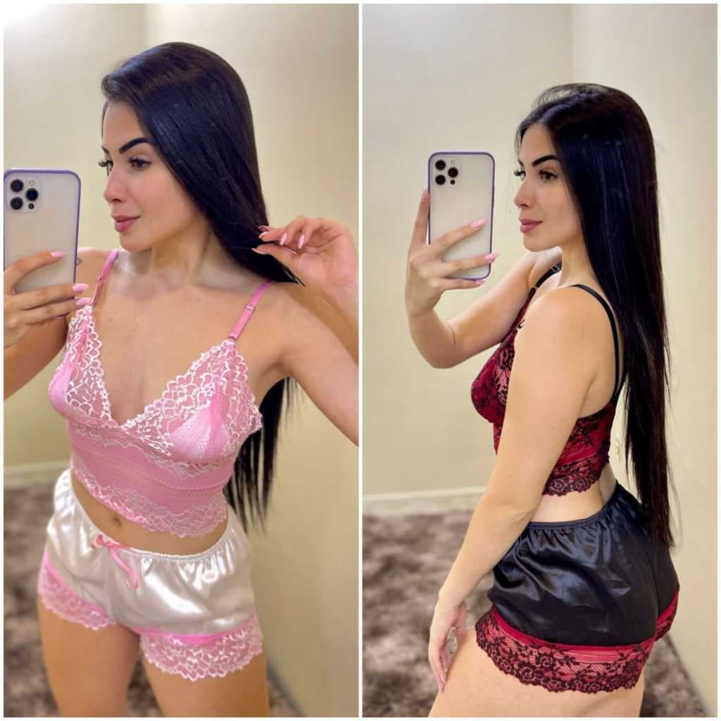 Baby Dool de Cetim com Renda