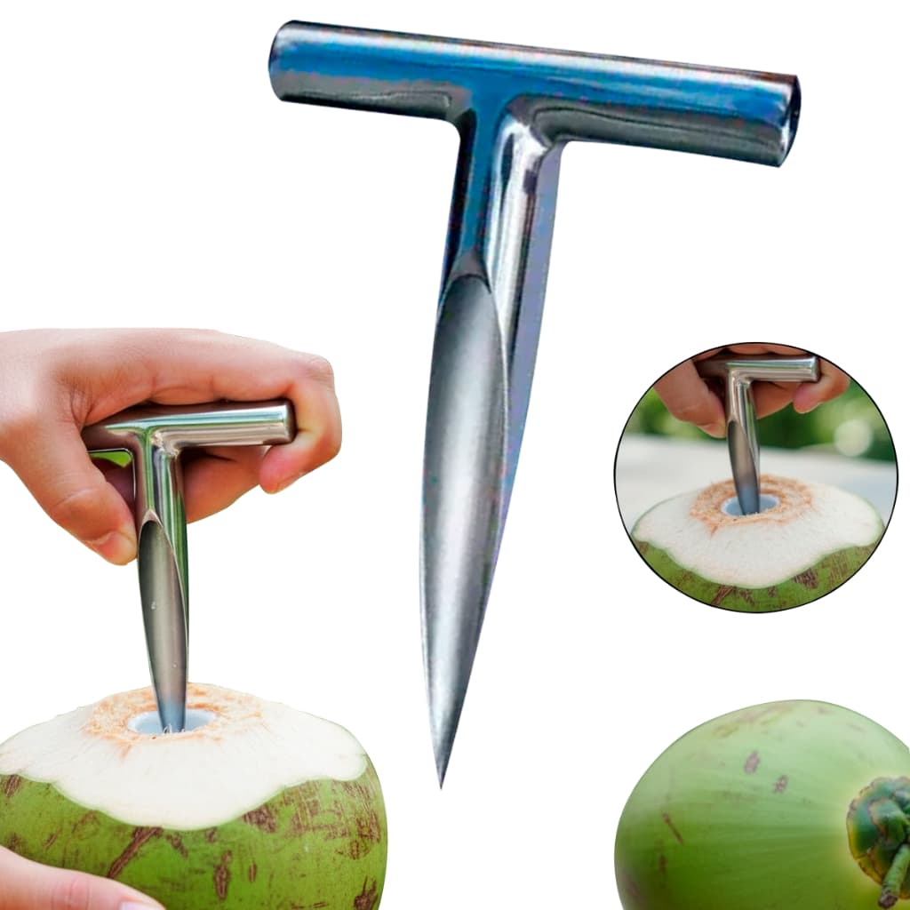 FURADOR DE COCO Abridor PROFISSIONAL EM AÇO INOX Perfurador Manual Pegador Resistente Com Cabo