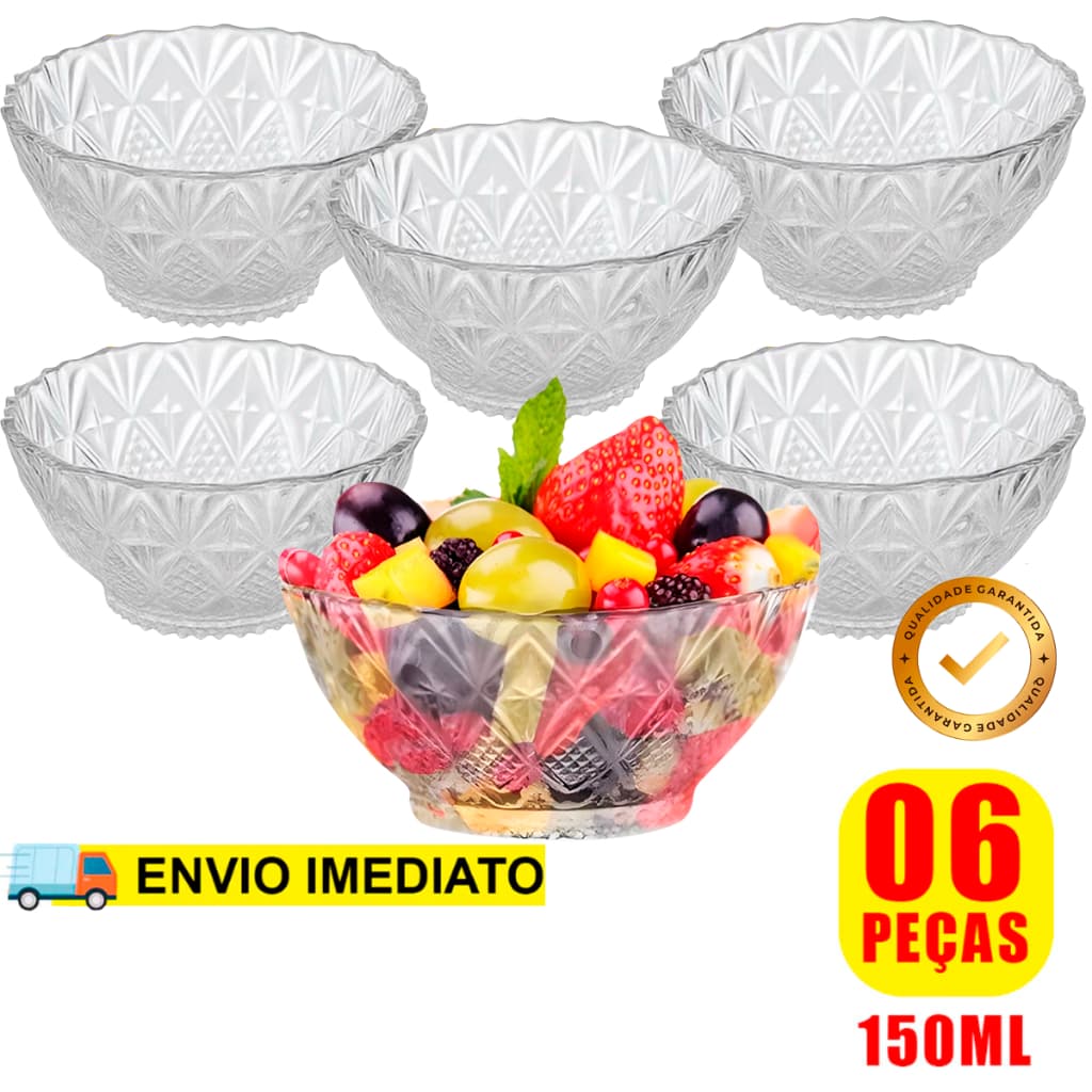 Kit jogo de 6 taça sobremesa Toffee Rocks 6 pçs 150ml de Vidro conjunto Tigela Bowl Mesa Posta Premium