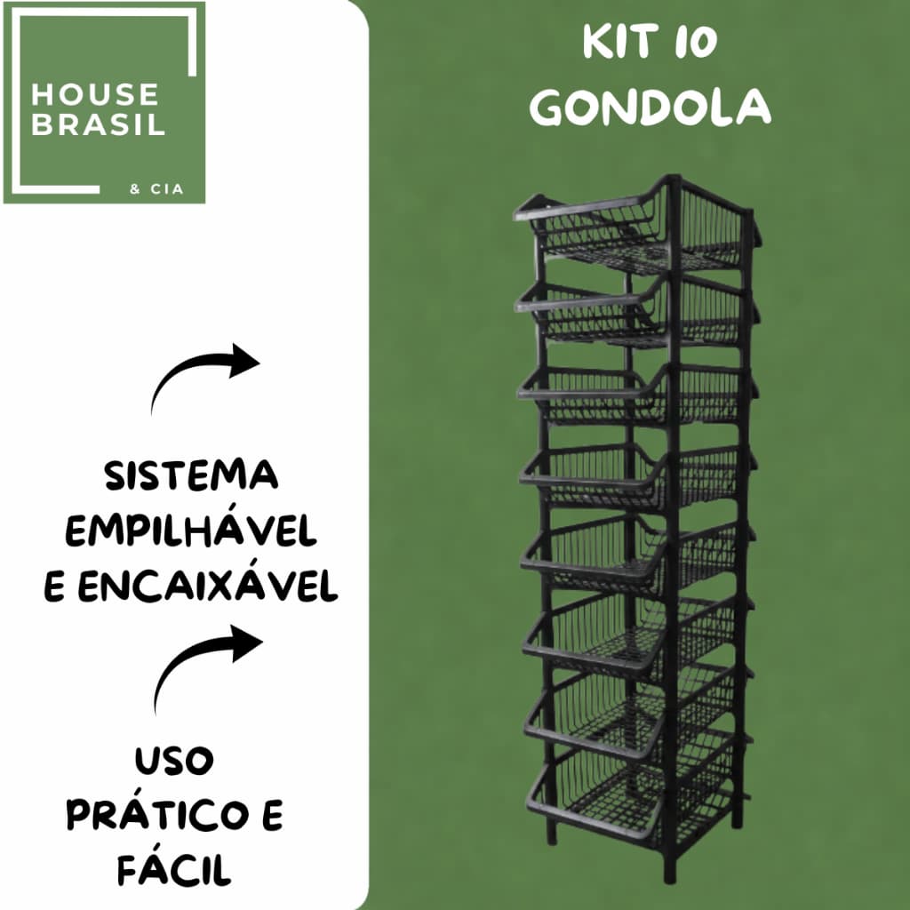 10 Peças Cesto Empilhavel Expositor Organizador Gondola