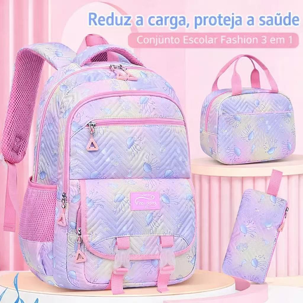 Nova Kit Escolar Mochila Infantil Menina Lancheira E Estojo