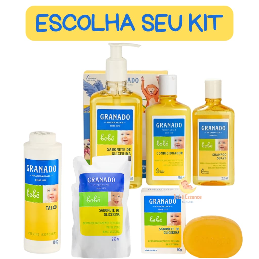 Kit Banho Granado Bebê Shampoo Condicionador Sabonete Liquido Talco Refil Tradicional