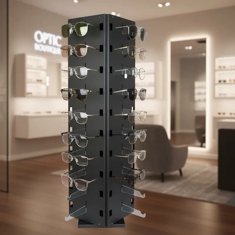 Expositor De Óculos Giratório Para 40 Óculos Em Metal Preto