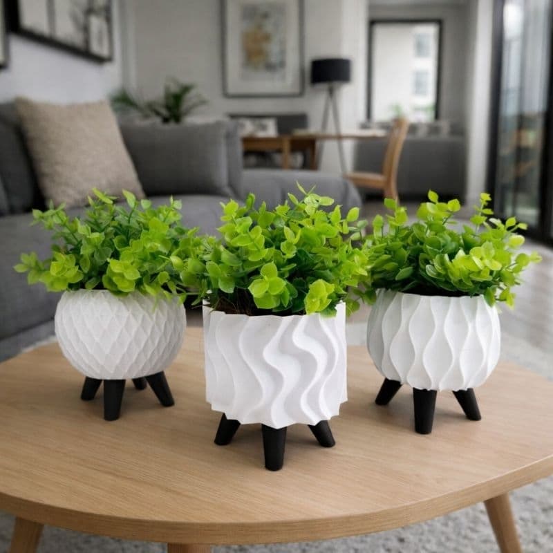 Kit 3 Vasos Decorativos Modernos com Plantas Artificiais - mcp – Para decorar sala, quarto , banheiro , escritório