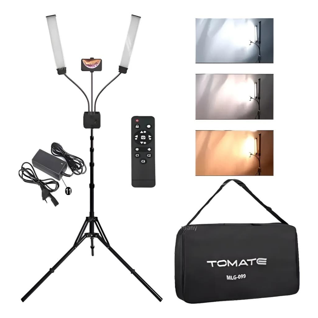 Ring Light Led Braço Duplo Articulado 45w + Tripé + Bolsa 127/220v Preto Branco Frio,branco Quente, Neutro