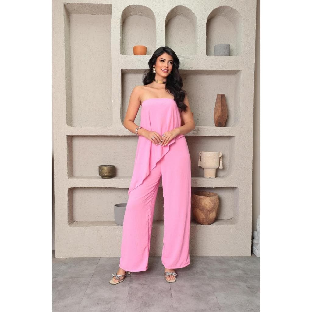 Macacão Feminino Pantalona Tomara que Caia Elegante com Camada Fluida – Moda Festa e Casual