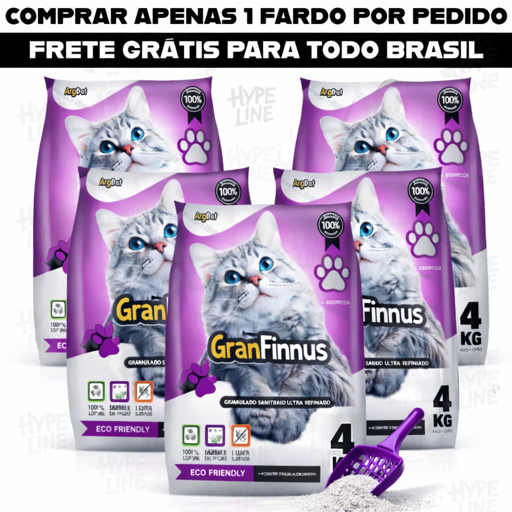 Kit *1 a 5* Pacote De Areia Sanitária Antiodor Tira Cheiro Granfinnuns Gatos Pet Tradicional Natural