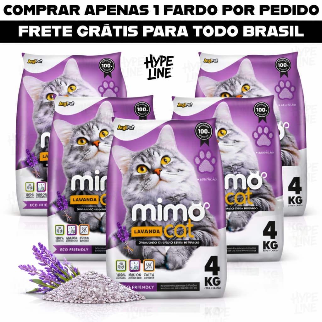 Kit *1 a 5* Pacotes de Areia Sanitária Antiodor Tira Cheiro MimoCat Gatos Lavanda 100% Natural