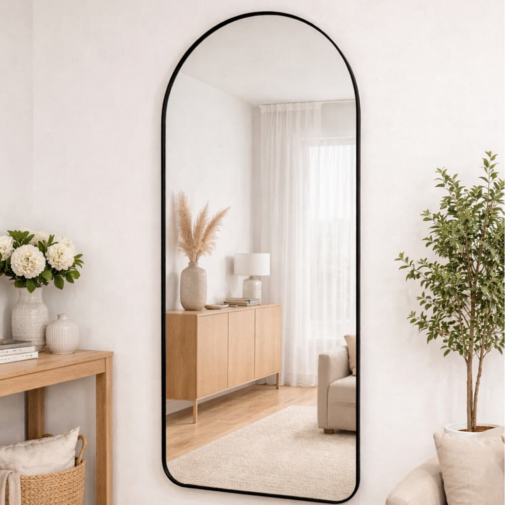 Espelho Oval 50x120 Decorativo Base Reta Moldura em Couro Premium Parede