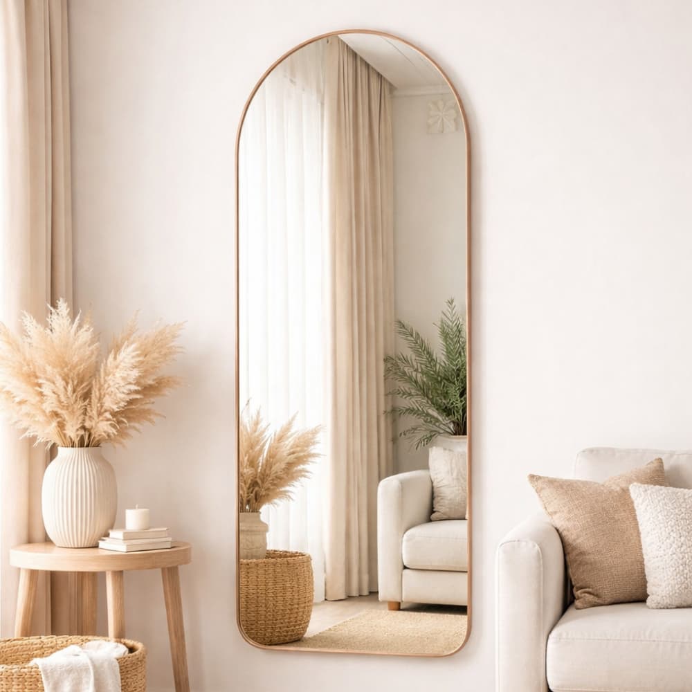 Espelho Oval Base Reta 50x120cm com Moldura em Couro Ecológico Decorativo Luxo