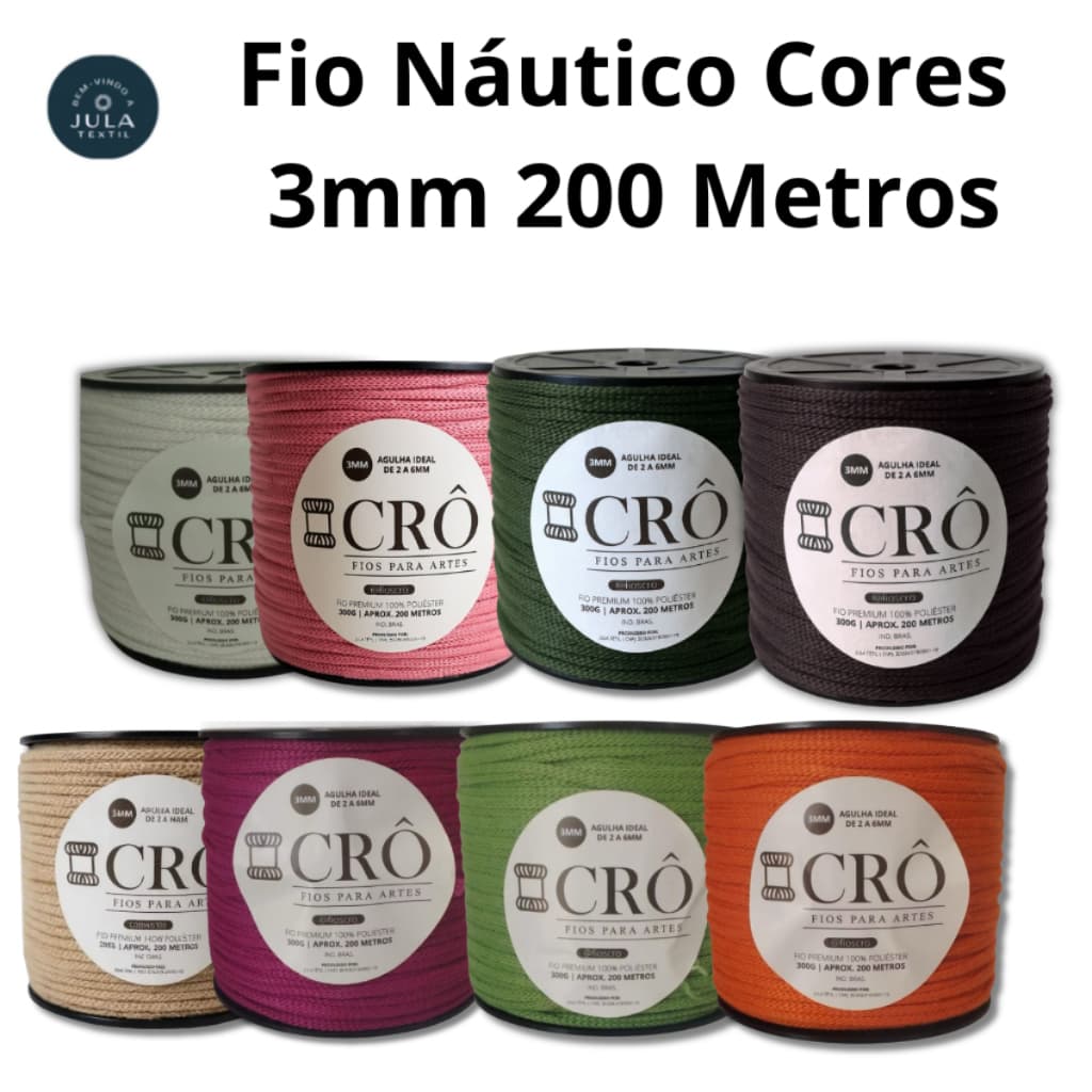 Fio Premium 100% Poliéster 3MM 200 Metros 300 gramas Macio Resistente Tricô Crochê Cores Diversas