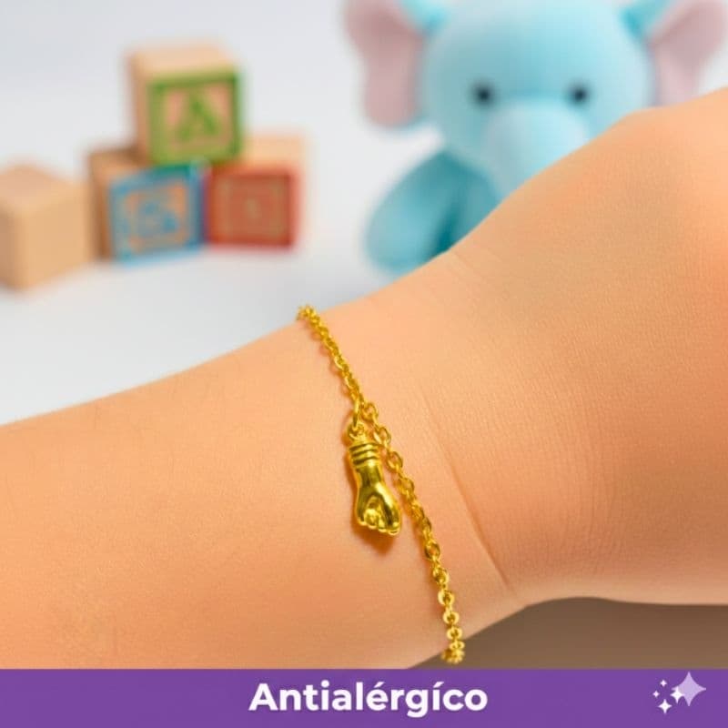 Pulseira figa Figuinha  Bebê Recém Nascido Presente Maternidade Banhada Ouro18k Antialérgico Acompanha Saquinho Organza