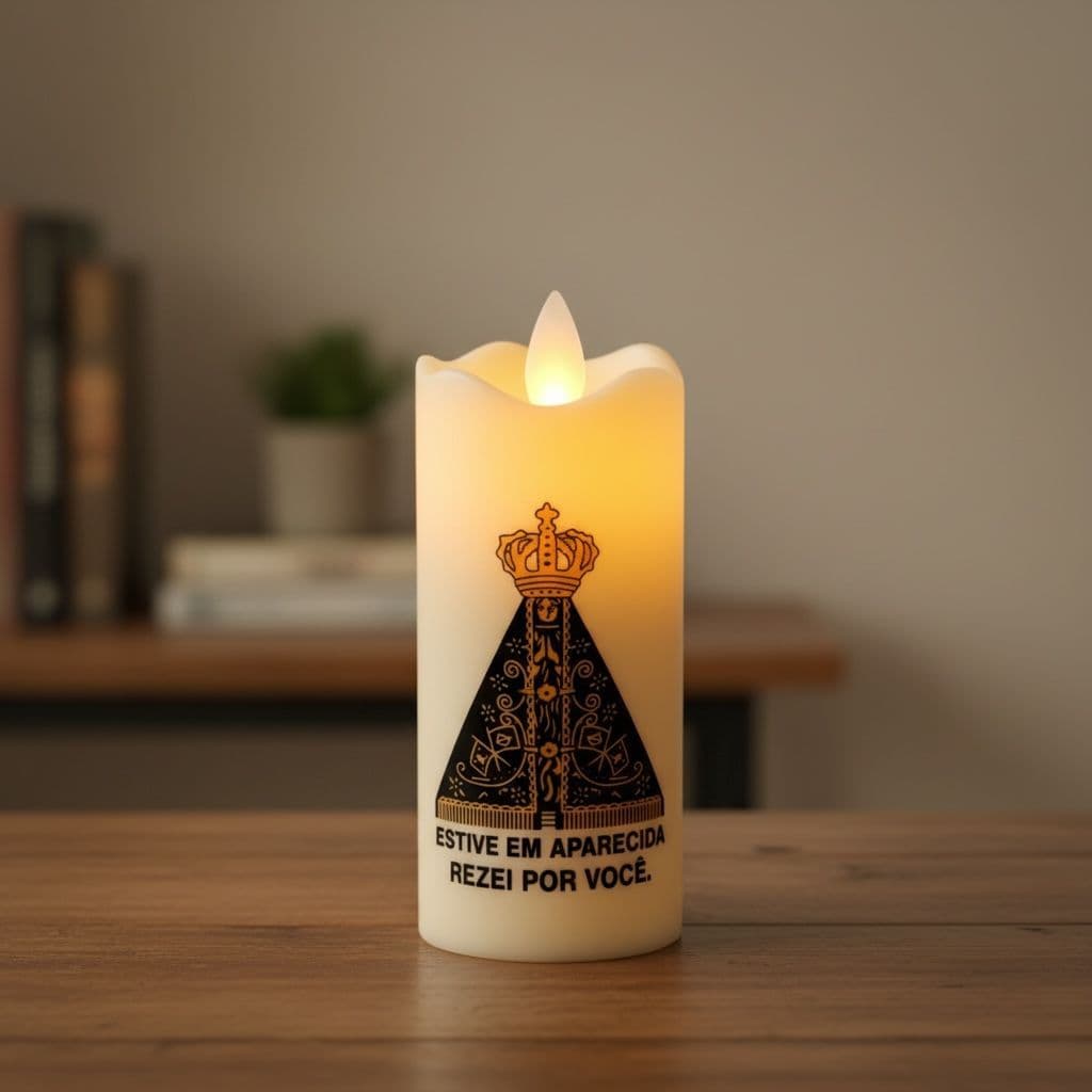 Kit 2 Velas Led Eletrônica Nossa Senhora Aparecida + 4 Pilhas AA