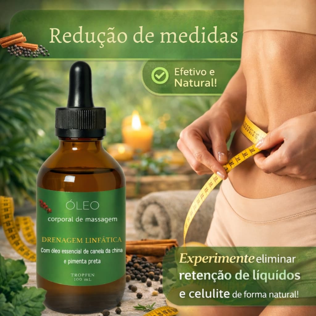 Óleo de Massagem Drenagem Linfática Profissional com Óleos Essenciais - 100 mL