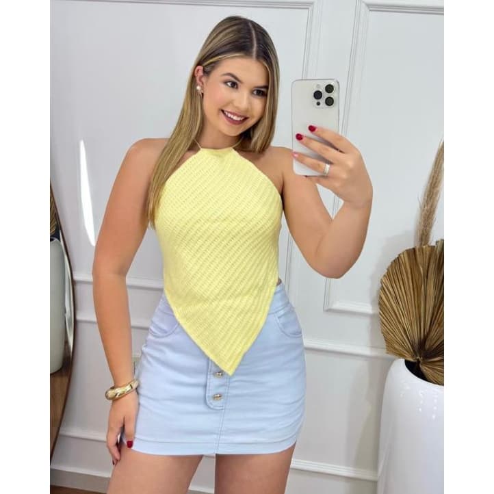 Top Lenço Tricot Modal Feminino Verão Cropped Frente Unica Com Amarração