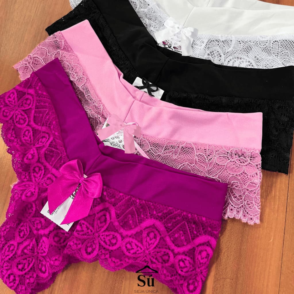Kit 5 Calcinhas Tanga Renda Luxo Trabalhada Forro em Algodão Cós Microfibra