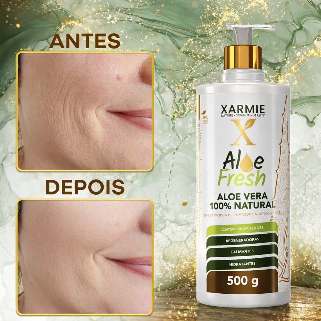 XARMIE Gel Anti-Idade Aloe Fresh  Babosa Pura 500g para Rugas, Firmeza e Pele Jovem
