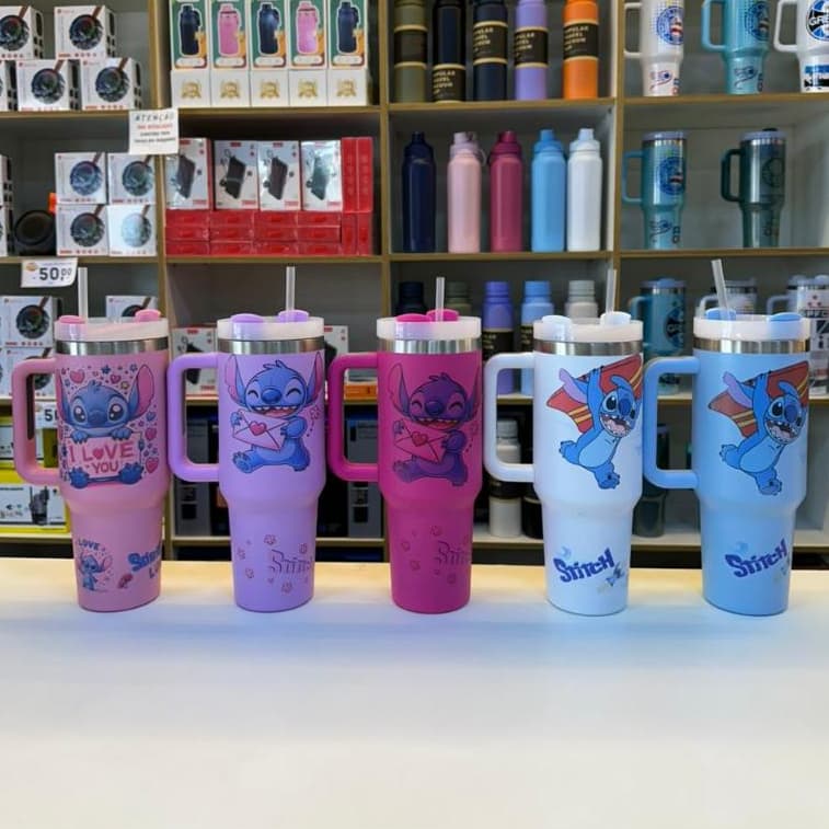 Copo Garrafa 1200ml Stitch Premium com Canudo