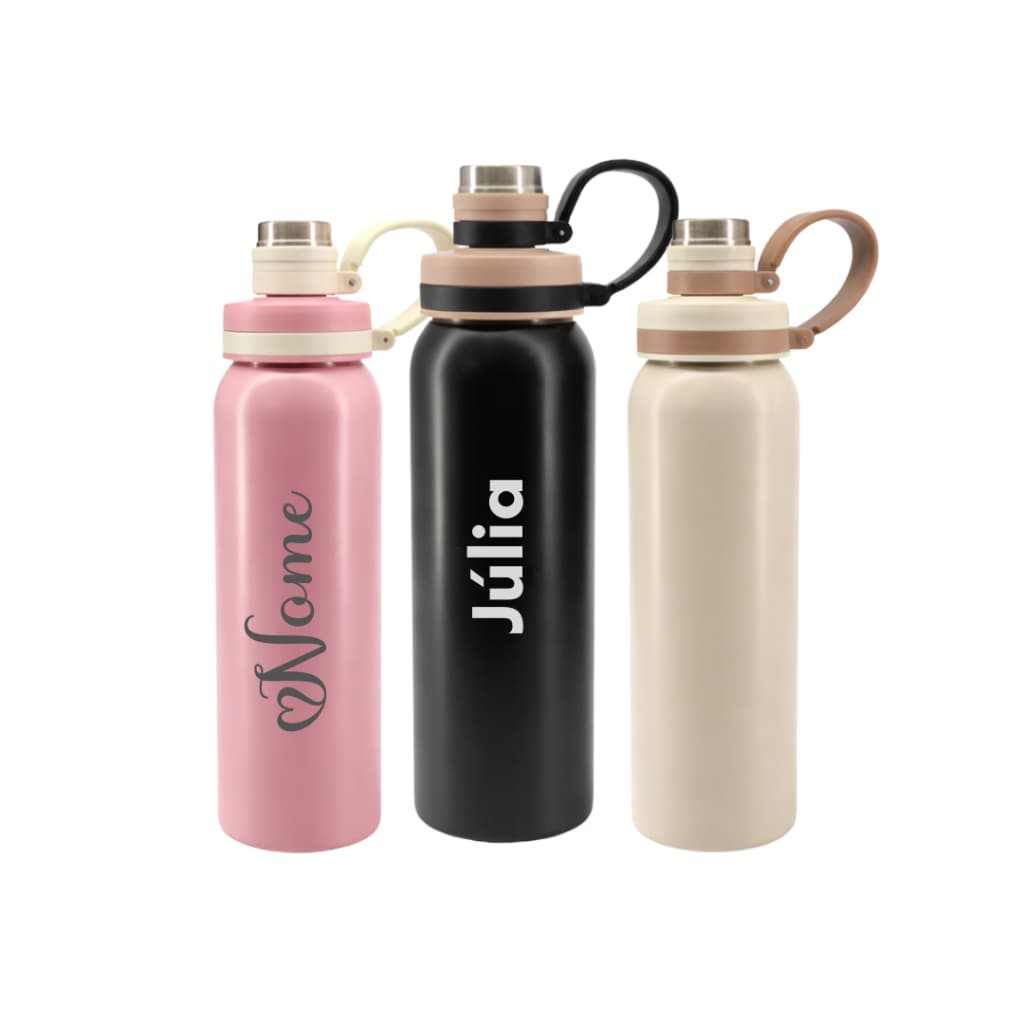 Garrafa Personalizada Nome Inox 800ml C/ Alça Silicone Inverno