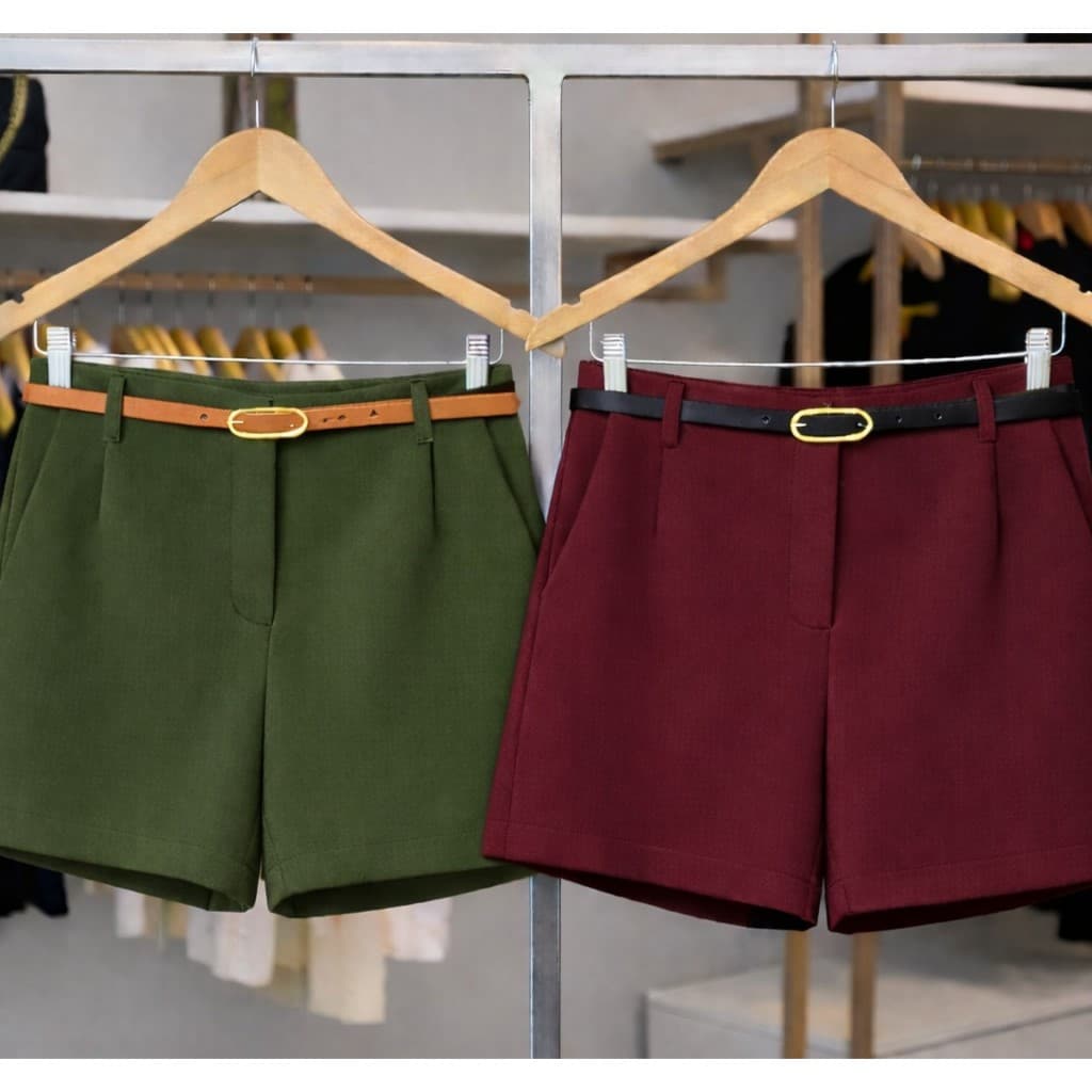 Kit 2 Shorts Feminino Alfaiataria Cintura Alta com Cinto e Ziper lateral