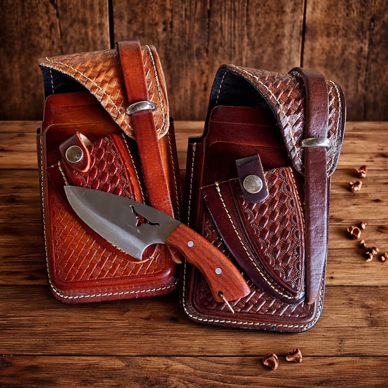 Capa Bainha Celular Couro Legítimo Com Faca Aço Inox 420 Campeira Prática Funcional