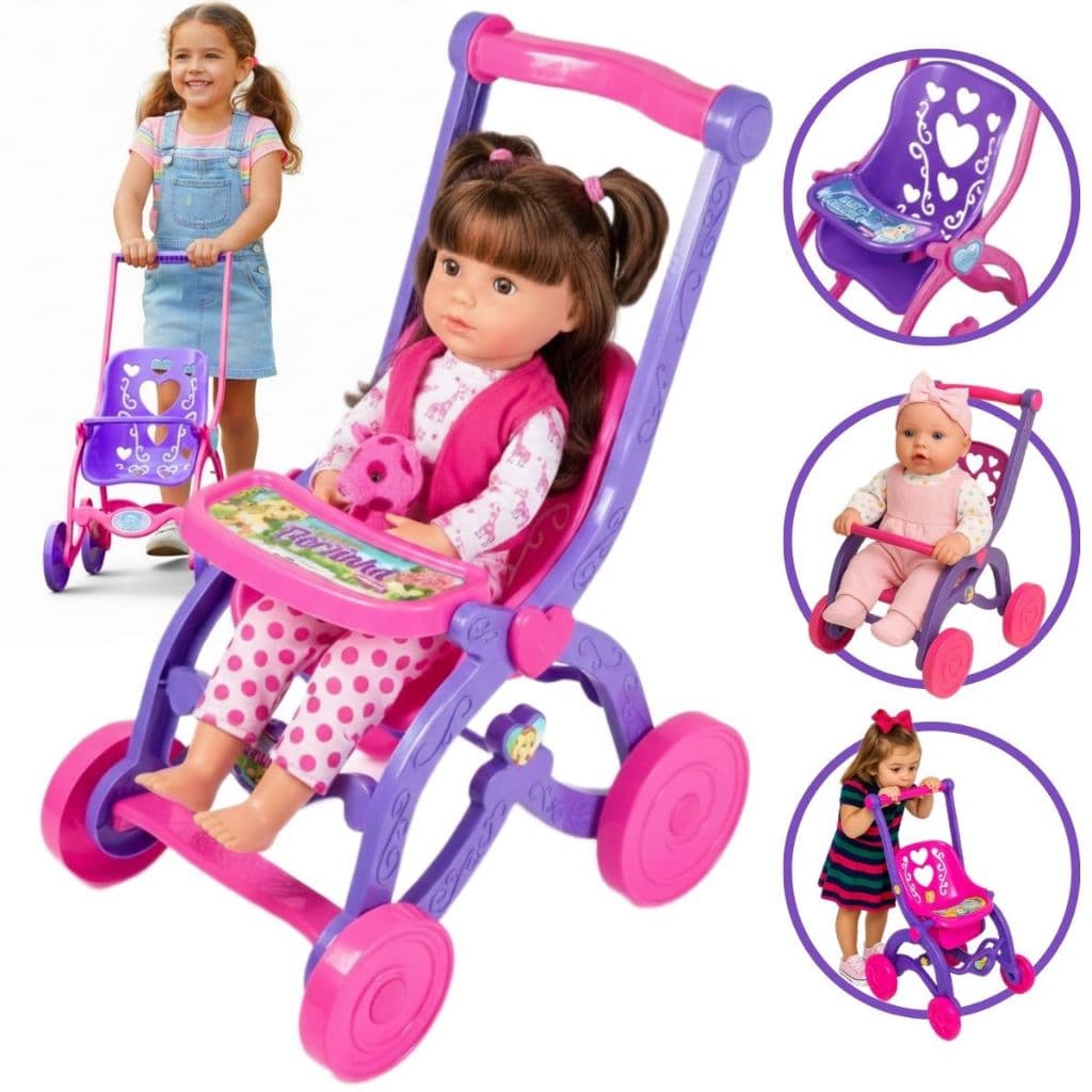 Carrinho De Boneca Bebê Reborn Com Cesto + Cestinho Brinquedo Menina Desmontável