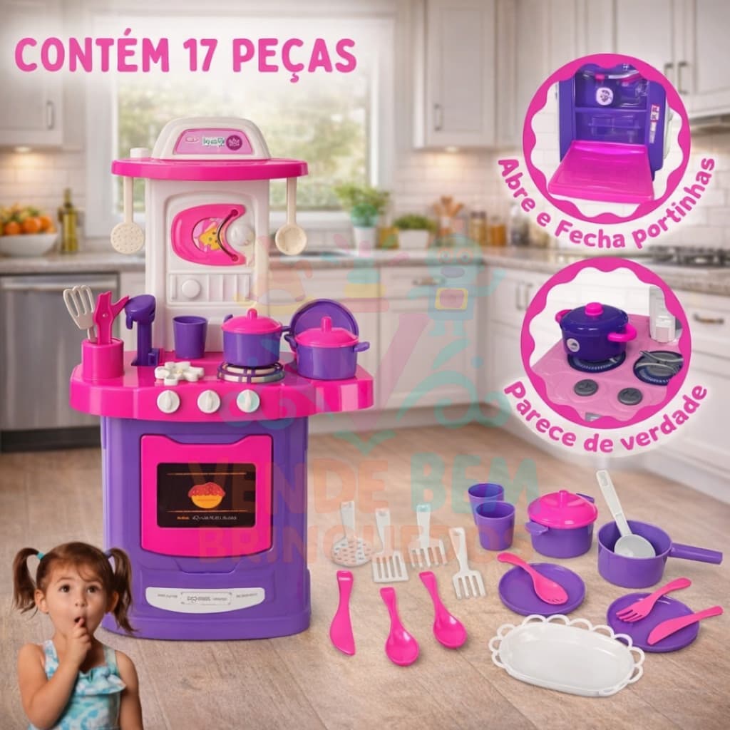 Cozinha Infantil Completa Com Forno Pia Panelas Talheres Criança Menina
