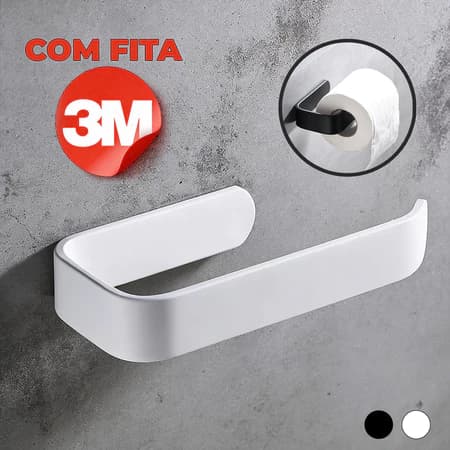 Suporte para Papel Higiênico Cola 3M Porta Rolo Adesivo Banheiro Preto