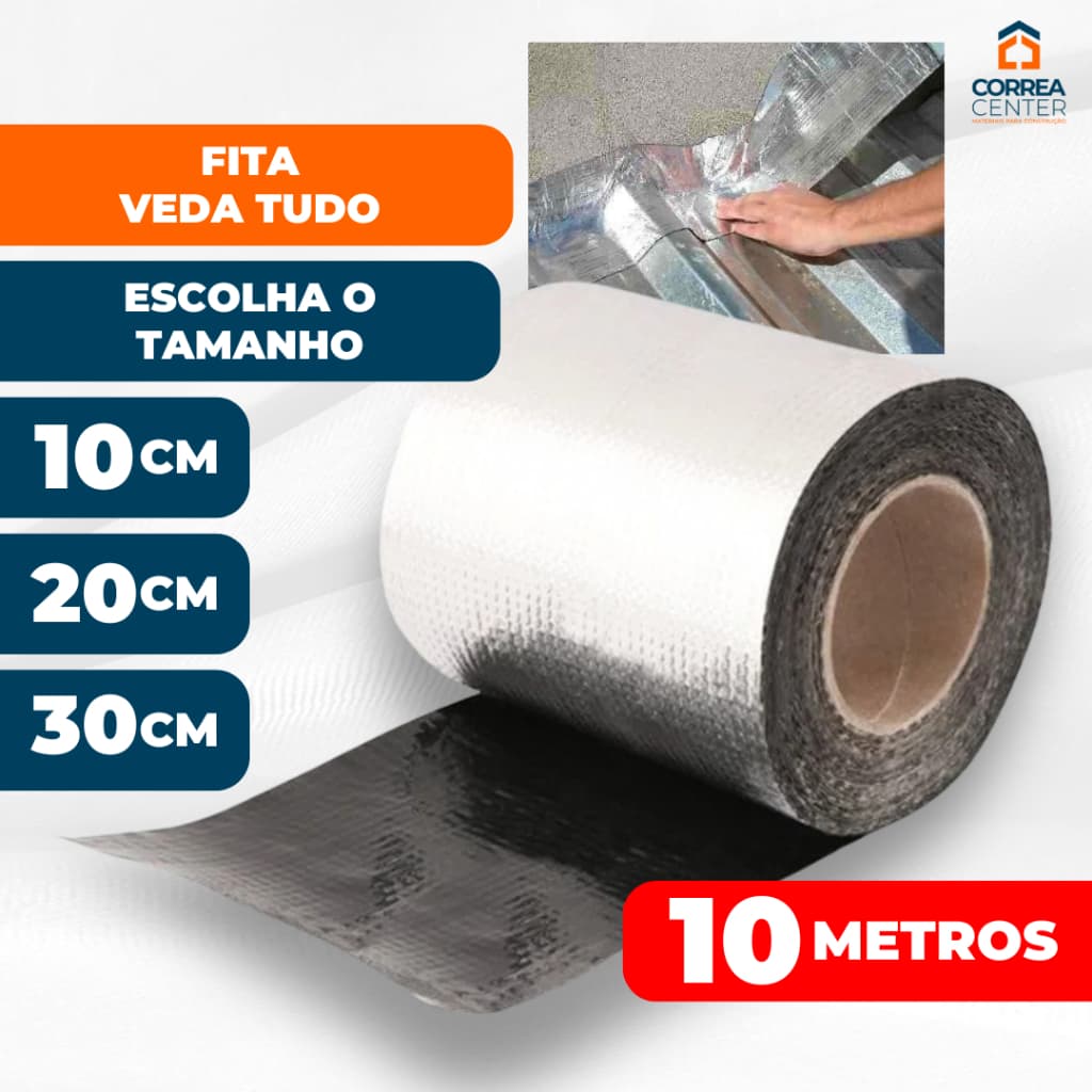 Fita Manta Asfaltica Adesiva Impermeavel Rolo 10 Metros Veda Tudo Goteira Telhado Calha 10cm 20cm 30cm