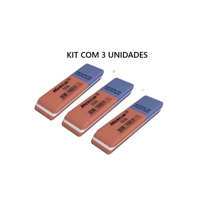 Kit com 3 Borrachas Bicolor Azul Vermelho