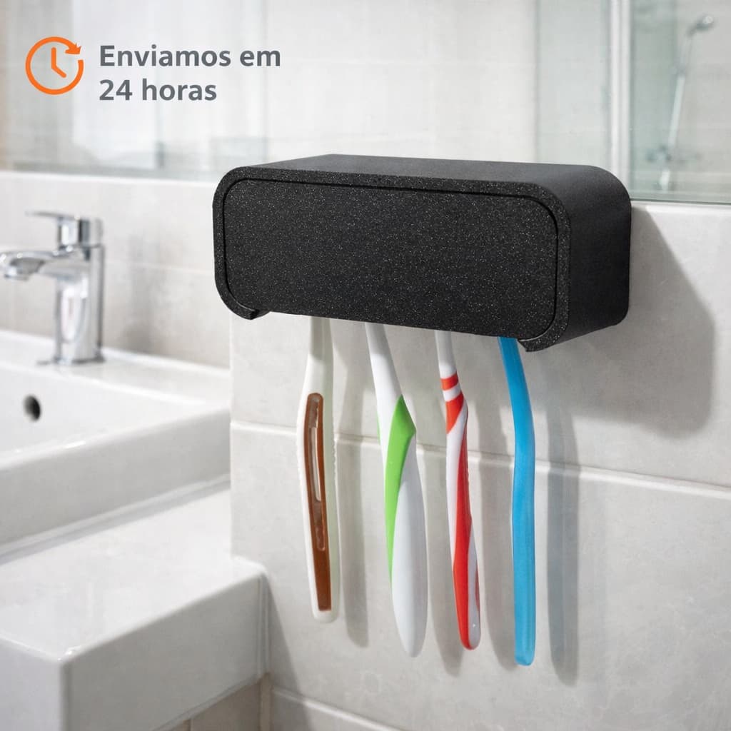 Porta Escovas de Dente Parede Fixação Sem Furo – Suporte Para 4 Escovas + Fita Dupla Face Forte XEX