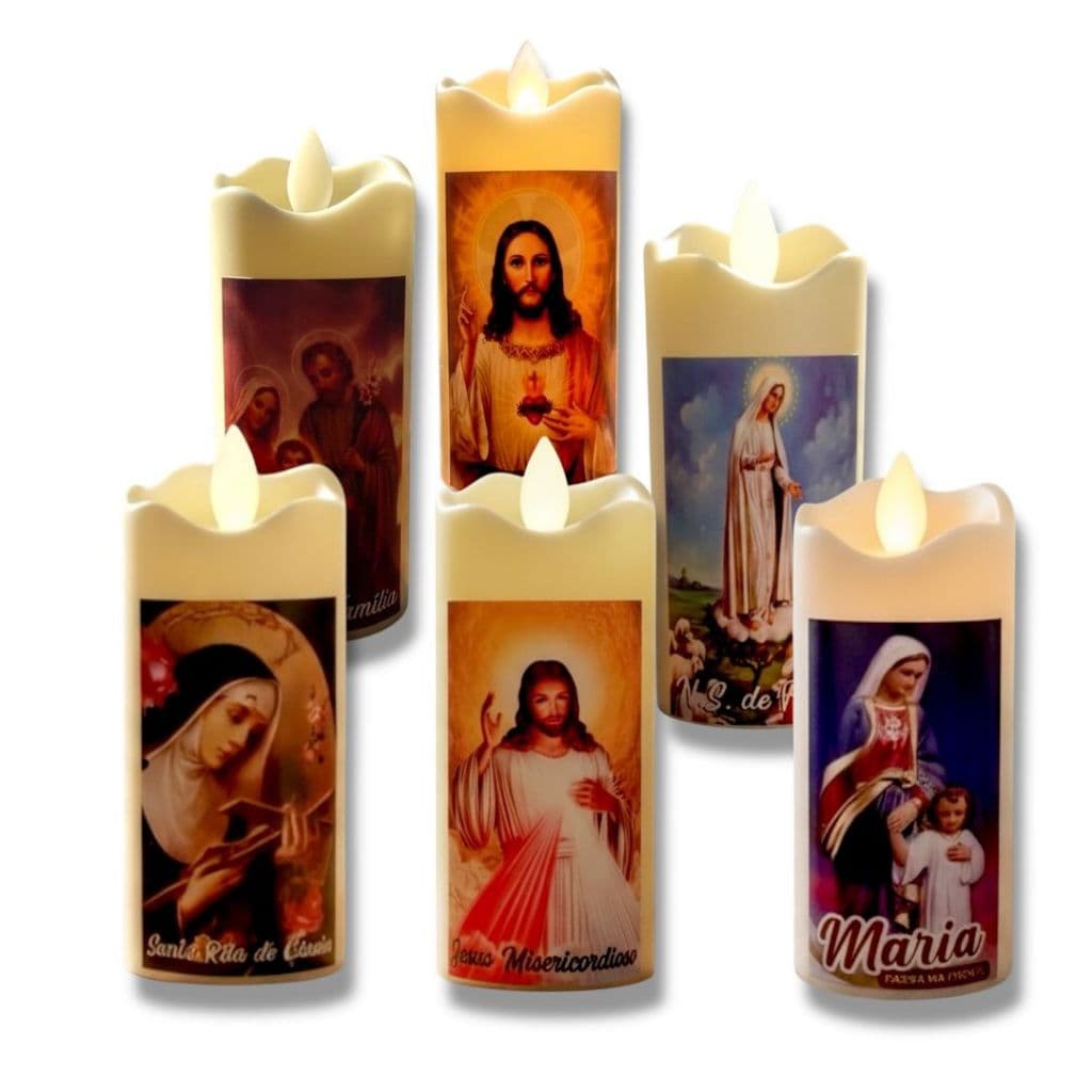 Vela A Pilha Led Com Chama Eletrônica Terço