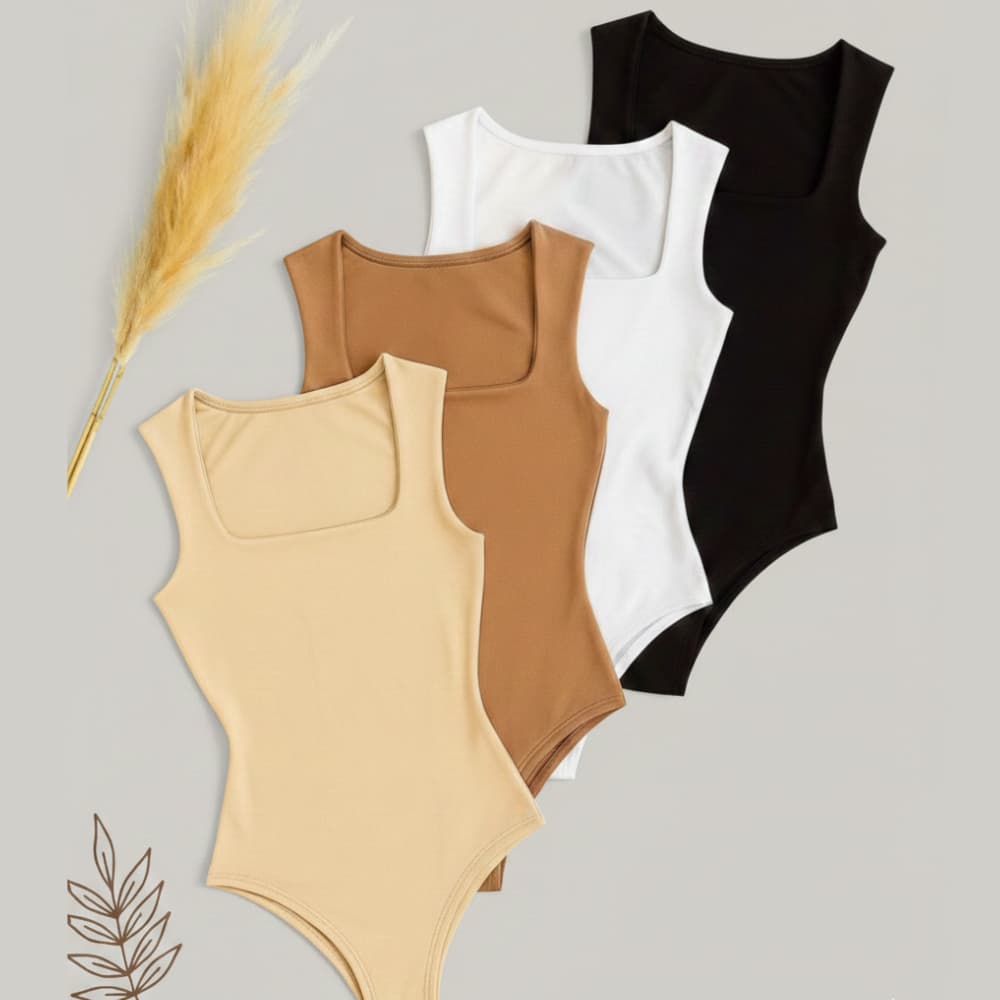 Body Feminino Alça Larga Decote Quadrado Suplex Forro Duplo Premium Moda Luxo