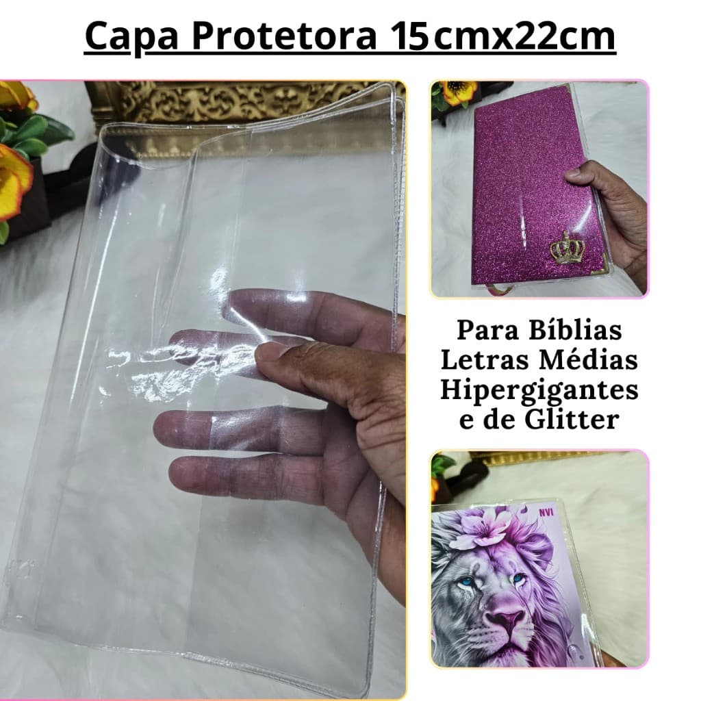 CAPA PROTETORA TRANSPARENTE 15x22cm PARA BÍBLIAS LETRAS MÉDIAS E HIPERGIGANTES